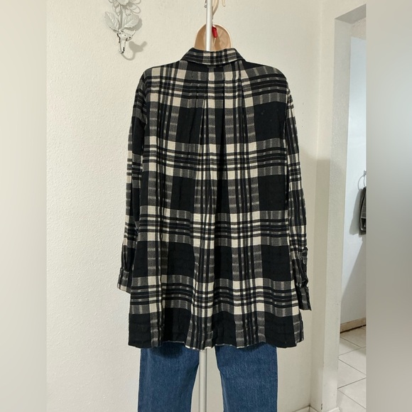 Free People Baby Blues Black & White Plaid Pleated Tunic with Pockets Medium - Picture 5 of 16